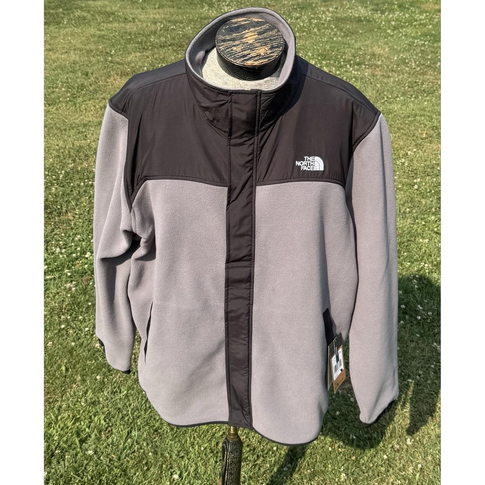 The North Face Mens 2XL Gray Black Fleece Full Zip Colorblock Winter Jacket NWT
